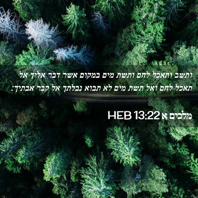 Picture 02 - מלכים א 13:22 HEB - ותשב ותאכל לחם ותשת מים - Bible Verse Picture