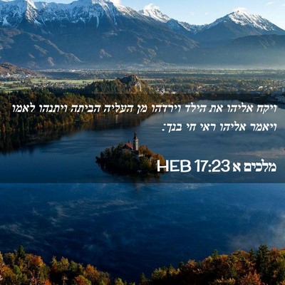 Picture 02 - מלכים א 17:23 HEB - ויקח אליהו את הילד וירדהו - Bible Verse Picture