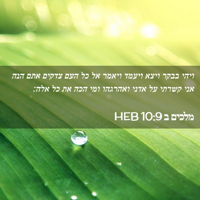 Picture 02 - מלכים ב 10:9 HEB - ויהי בבקר ויצא ויעמד ויאמר - Bible Verse Picture
