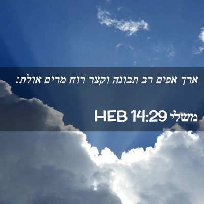 Picture 02 - משלי 14:29 HEB - ארך אפים רב תבונה וקצר רוח - Bible Verse Picture
