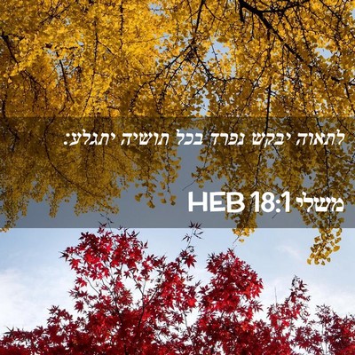 Picture 02 - משלי 18:1 HEB - לתאוה יבקש נפרד בכל תושיה - Bible Verse Picture