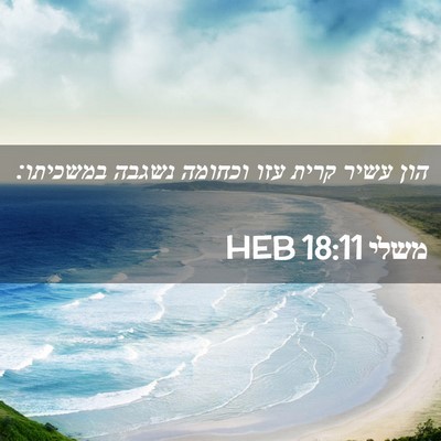 Picture 02 - משלי 18:11 HEB - הון עשיר קרית עזו וכחומה - Bible Verse Picture