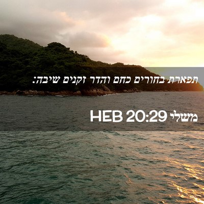 Picture 02 - משלי 20:29 HEB - תפארת בחורים כחם והדר - Bible Verse Picture