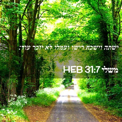 Picture 02 - משלי 31:7 HEB - ישתה וישכח רישו ועמלו לא - Bible Verse Picture