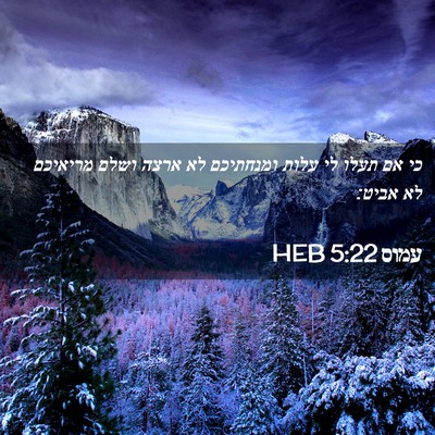 Picture 02 - עמוס 5:22 HEB - כי אם תעלו לי עלות ומנחתיכם - Bible Verse Picture