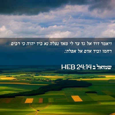 Picture 02 - שמואל ב 24:14 HEB - ויאמר דוד אל גד צר לי מאד - Bible Verse Picture