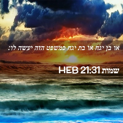 Picture 02 - שמות 21:31 HEB - או בן יגח או בת יגח כמשפט - Bible Verse Picture