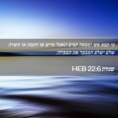 Picture 02 - שמות 22:6 HEB - כי תצא אש ומצאה קצים ונאכל - Bible Verse Picture