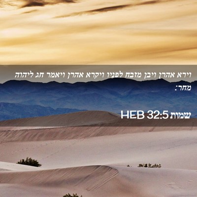 Picture 02 - שמות 32:5 HEB - וירא אהרן ויבן מזבח לפניו - Bible Verse Picture