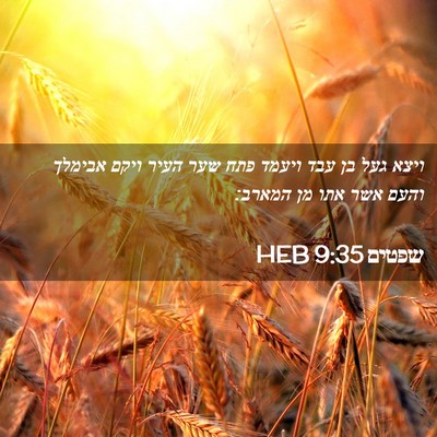 Picture 02 - שפטים 9:35 HEB - ויצא געל בן עבד ויעמד פתח - Bible Verse Picture