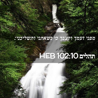 Picture 02 - תהלים 102:10 HEB - מפני זעמך וקצפך כי נשאתני - Bible Verse Picture