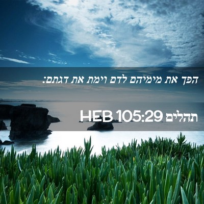 Picture 02 - תהלים 105:29 HEB - הפך את מימיהם לדם וימת את - Bible Verse Picture