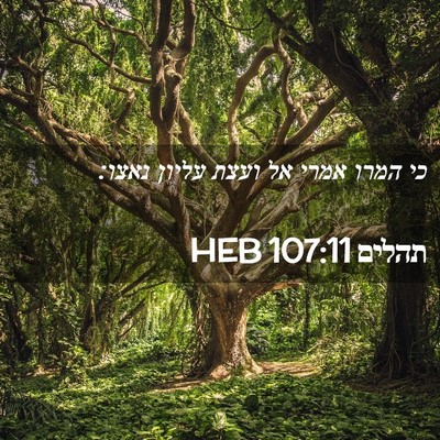 Picture 02 - תהלים 107:11 HEB - כי המרו אמרי אל ועצת עליון - Bible Verse Picture