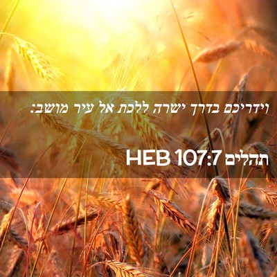 Picture 02 - תהלים 107:7 HEB - וידריכם בדרך ישרה ללכת אל - Bible Verse Picture