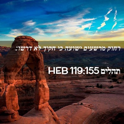 Picture 02 - תהלים 119:155 HEB - רחוק מרשעים ישועה כי חקיך - Bible Verse Picture