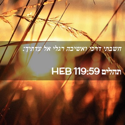 Picture 02 - תהלים 119:59 HEB - חשבתי דרכי ואשיבה רגלי אל - Bible Verse Picture