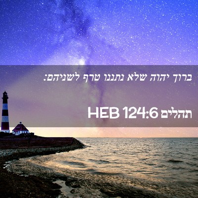 Picture 02 - תהלים 124:6 HEB - ברוך יהוה שלא נתננו טרף - Bible Verse Picture