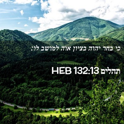Picture 02 - תהלים 132:13 HEB - כי בחר יהוה בציון אוה למושב - Bible Verse Picture