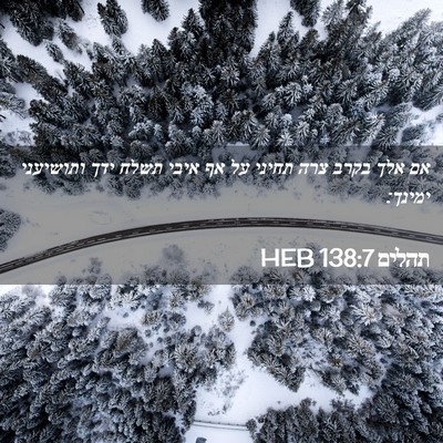 Picture 02 - תהלים 138:7 HEB - אם אלך בקרב צרה תחיני על אף - Bible Verse Picture