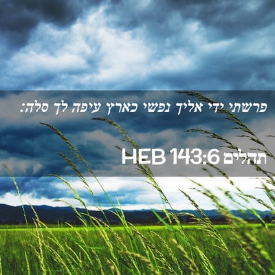Picture 02 - תהלים 143:6 HEB - פרשתי ידי אליך נפשי כארץ - Bible Verse Picture