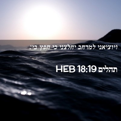 Picture 02 - תהלים 18:19 HEB - ויוציאני למרחב יחלצני כי - Bible Verse Picture