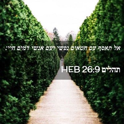 Picture 02 - תהלים 26:9 HEB - אל תאסף עם חטאים נפשי ועם - Bible Verse Picture