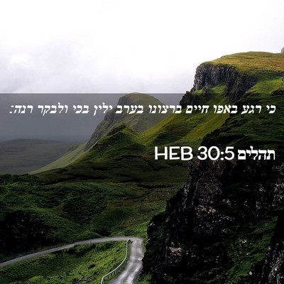Picture 02 - תהלים 30:5 HEB - כי רגע באפו חיים ברצונו - Bible Verse Picture
