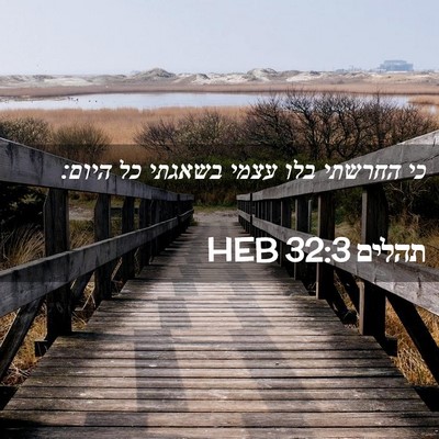 Picture 02 - תהלים 32:3 HEB - כי החרשתי בלו עצמי בשאגתי - Bible Verse Picture