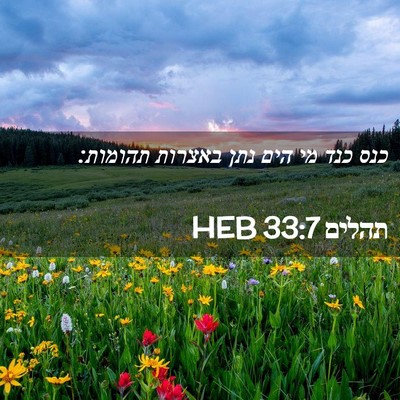Picture 02 - תהלים 33:7 HEB - כנס כנד מי הים נתן באצרות - Bible Verse Picture