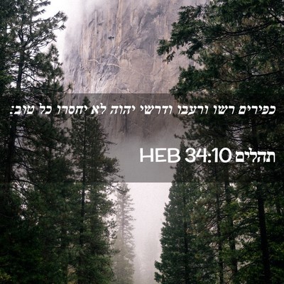 Picture 02 - תהלים 34:10 HEB - כפירים רשו ורעבו ודרשי - Bible Verse Picture
