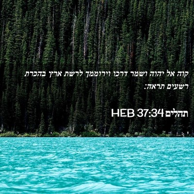 Picture 02 - תהלים 37:34 HEB - קוה אל יהוה ושמר דרכו - Bible Verse Picture