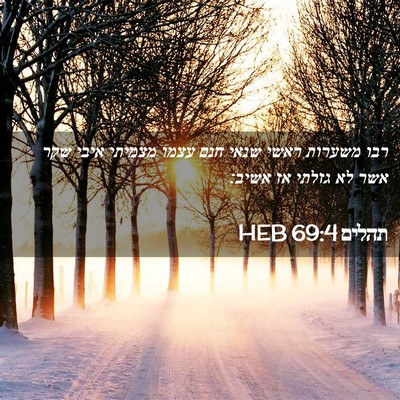 Picture 02 - תהלים 69:4 HEB - רבו משערות ראשי שנאי חנם - Bible Verse Picture