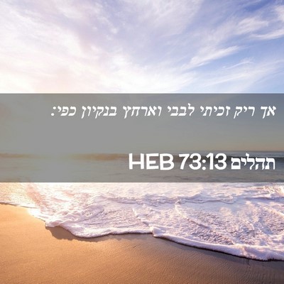Picture 02 - תהלים 73:13 HEB - אך ריק זכיתי לבבי וארחץ - Bible Verse Picture