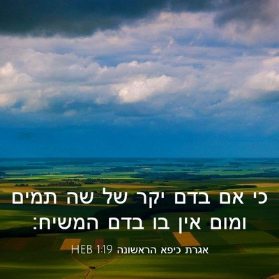 Picture 03 - אגרת כיפא הראשונה 1:19 HEB - כי אם בדם יקר של שה תמים - Bible Verse Picture