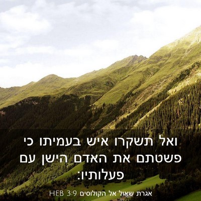 Picture 03 - אגרת שאול אל הקולוסים 3:9 HEB - ואל תשקרו איש בעמיתו כי - Bible Verse Picture