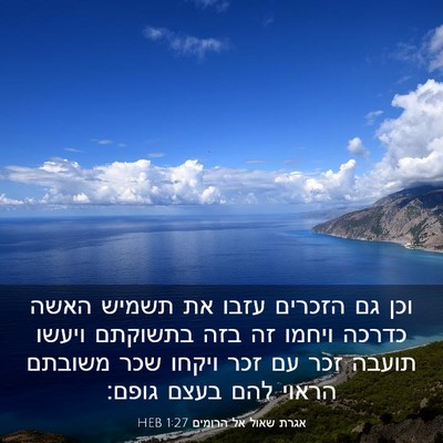 Picture 03 - אגרת שאול אל הרומים 1:27 HEB - וכן גם הזכרים עזבו את תשמיש - Bible Verse Picture