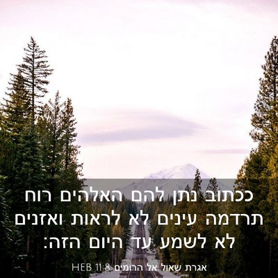 Picture 03 - אגרת שאול אל הרומים 11:8 HEB - ככתוב נתן להם האלהים רוח - Bible Verse Picture