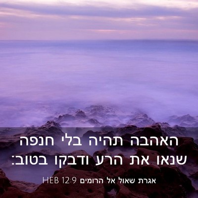 Picture 03 - אגרת שאול אל הרומים 12:9 HEB - האהבה תהיה בלי חנפה שנאו את - Bible Verse Picture