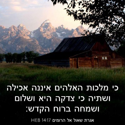 Picture 03 - אגרת שאול אל הרומים 14:17 HEB - כי מלכות האלהים איננה - Bible Verse Picture