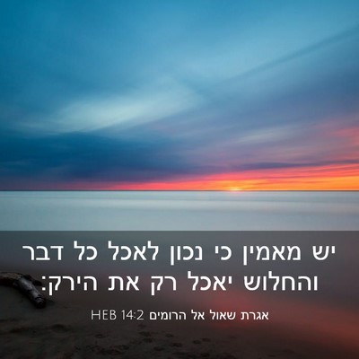 Picture 03 - אגרת שאול אל הרומים 14:2 HEB - יש מאמין כי נכון לאכל כל - Bible Verse Picture