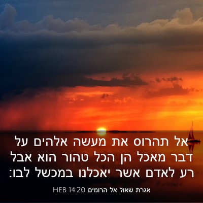 Picture 03 - אגרת שאול אל הרומים 14:20 HEB - אל תהרוס את מעשה אלהים על - Bible Verse Picture
