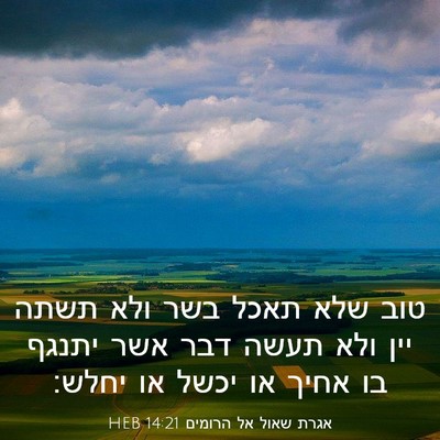 Picture 03 - אגרת שאול אל הרומים 14:21 HEB - טוב שלא תאכל בשר ולא תשתה - Bible Verse Picture