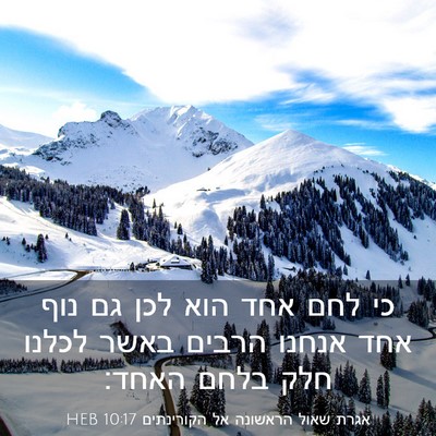 Picture 03 - אגרת שאול הראשונה אל הקורינתים 10:17 HEB - כי לחם אחד הוא לכן גם נוף - Bible Verse Picture