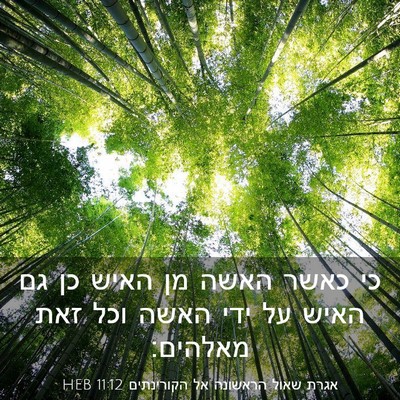 Picture 03 - אגרת שאול הראשונה אל הקורינתים 11:12 HEB - כי כאשר האשה מן האיש כן גם - Bible Verse Picture