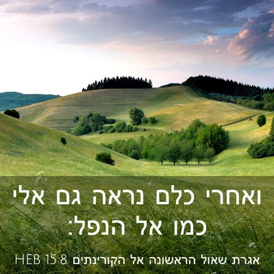 Picture 03 - אגרת שאול הראשונה אל הקורינתים 15:8 HEB - ואחרי כלם נראה גם אלי כמו - Bible Verse Picture