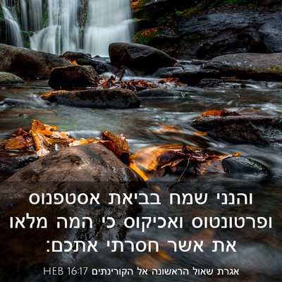 Picture 03 - אגרת שאול הראשונה אל הקורינתים 16:17 HEB - והנני שמח בביאת אסטפנוס - Bible Verse Picture
