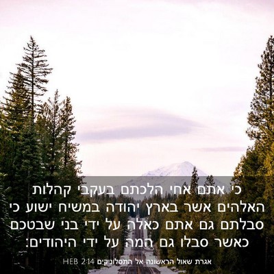 Picture 03 - אגרת שאול הראשונה אל התסלוניקים 2:14 HEB - כי אתם אחי הלכתם בעקבי - Bible Verse Picture