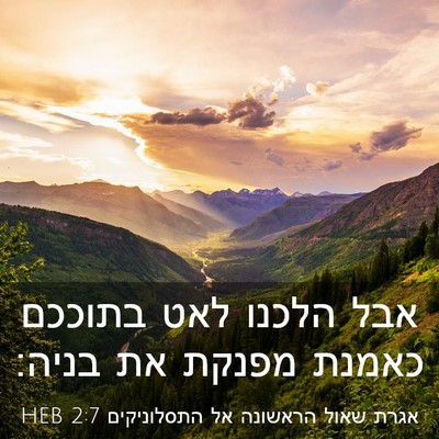 Picture 03 - אגרת שאול הראשונה אל התסלוניקים 2:7 HEB - אבל הלכנו לאט בתוככם כאמנת - Bible Verse Picture