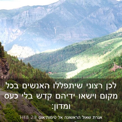 Picture 03 - אגרת שאול הראשונה אל טימותיאוס 2:8 HEB - לכן רצוני שיתפללו האנשים - Bible Verse Picture