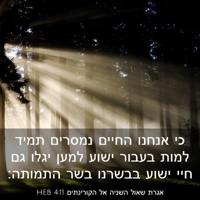 Picture 03 - אגרת שאול השניה אל הקורינתים 4:11 HEB - כי אנחנו החיים נמסרים תמיד - Bible Verse Picture